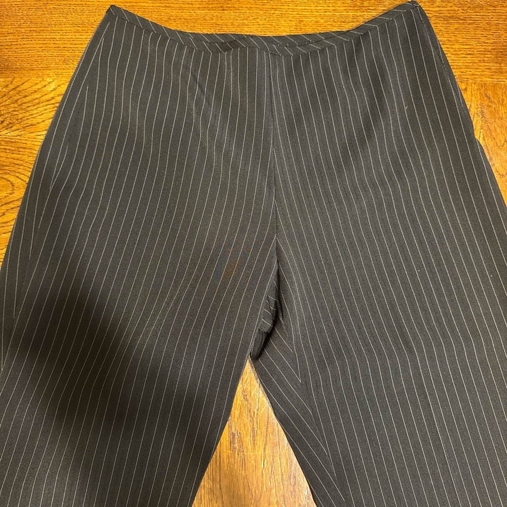 Y2K Black Pinstripe Pants Size 5 – Low Rise Flare Dress Trousers Officecore - Picture 2 of 9